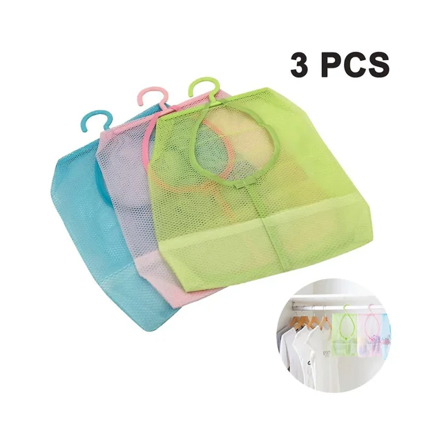 Sunrain - Cesta de almacenamiento con ganchos para colgar ropa, 3 unidades, red portátil, multiusos, compatible con baño, armario, lavandería