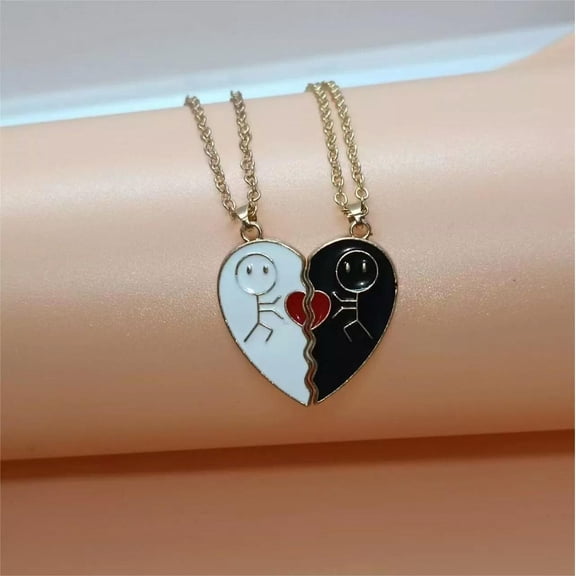 HOOUN 2 Pcs Broken Heart Best Friend Stick Man Pendant Friendship Necklace Chain Gift