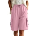 thumbnail image 2 of Qulqfy Biker Cargo Shorts for Women High Waist Wide Leg Baggy Lightweight Drawstring with 4 Pockets Pink Summer Shorts, 2 of 6