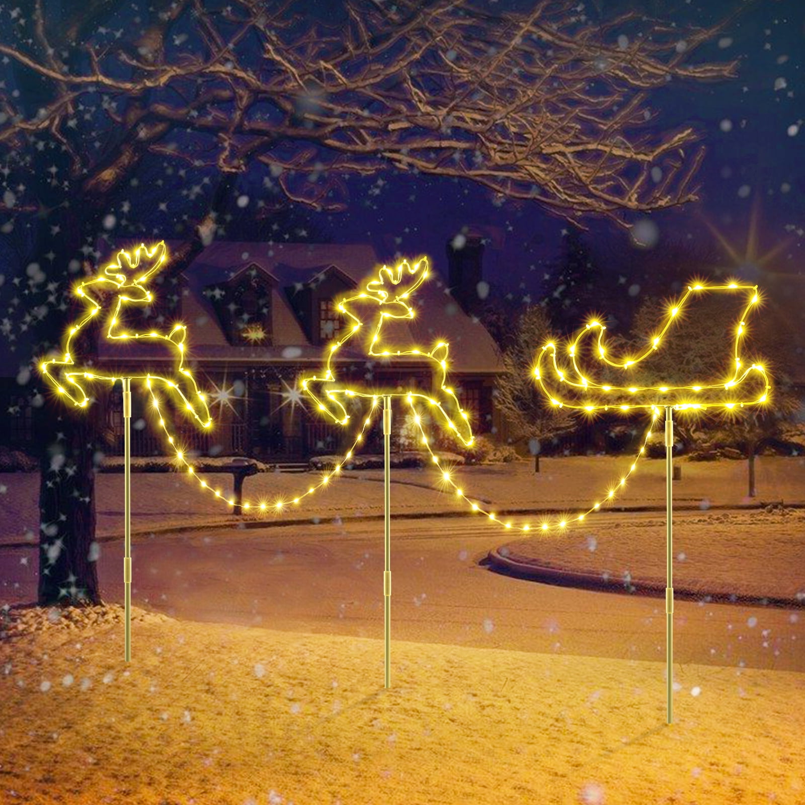 Quntis Christmas Pathway Lights Outdoor, Colorful Christmas Landscape Path Lights Reindeer Lights Waterproof, Christmas Light Decoration Light Holiday Decor for Yard Patio Lawn