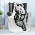 thumbnail image 4 of Animal Soft Flannel Fleece Throw Blanket, Little Panda Bear on Tree Branch Fury Tropical Jungle Zoo Sketchy Print, Cozy Plush for Indoor and Outdoor Use, 60" x 80", Black and White, by Ambesonne, 4 of 5