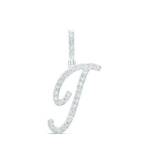 925 Sterling Silver Genuine Diamond Women's Script Font Initial J Pendant 1/8 CT