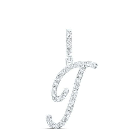 925 Sterling Silver Genuine Diamond Women's Script Font Initial J Pendant 1/8 CT