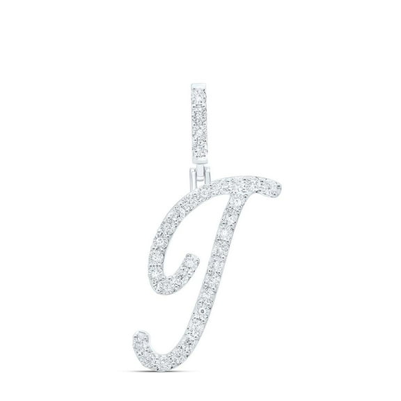 925 Sterling Silver Genuine Diamond Women's Script Font Initial J Pendant 1/8 CT