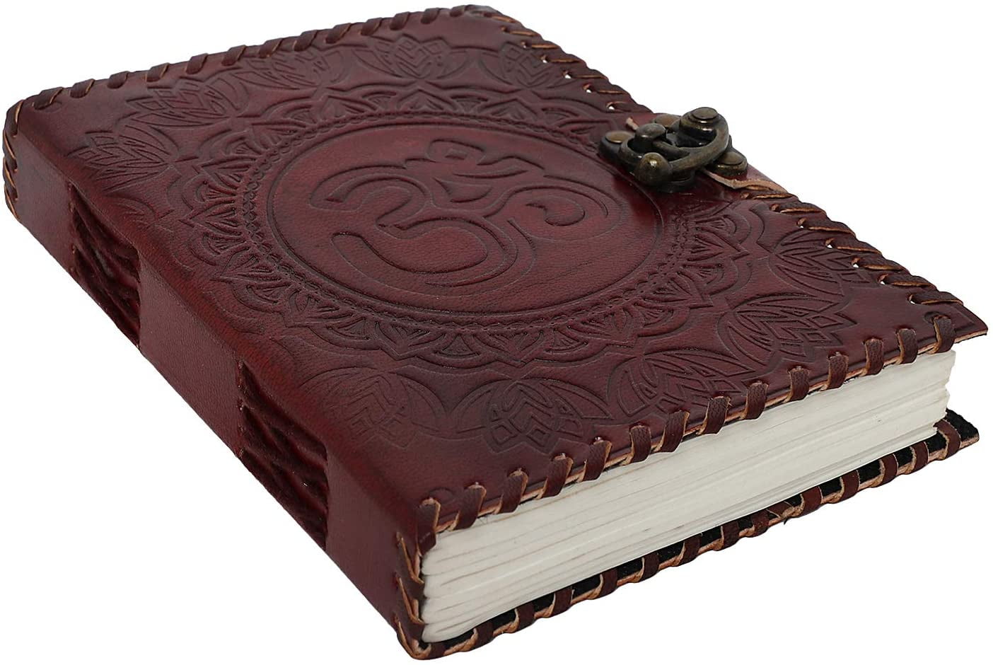 Ajuny Leather Bound Journal Unline Pages Writing Notebook For Men Women Om Design With Lock 7x5 Inch