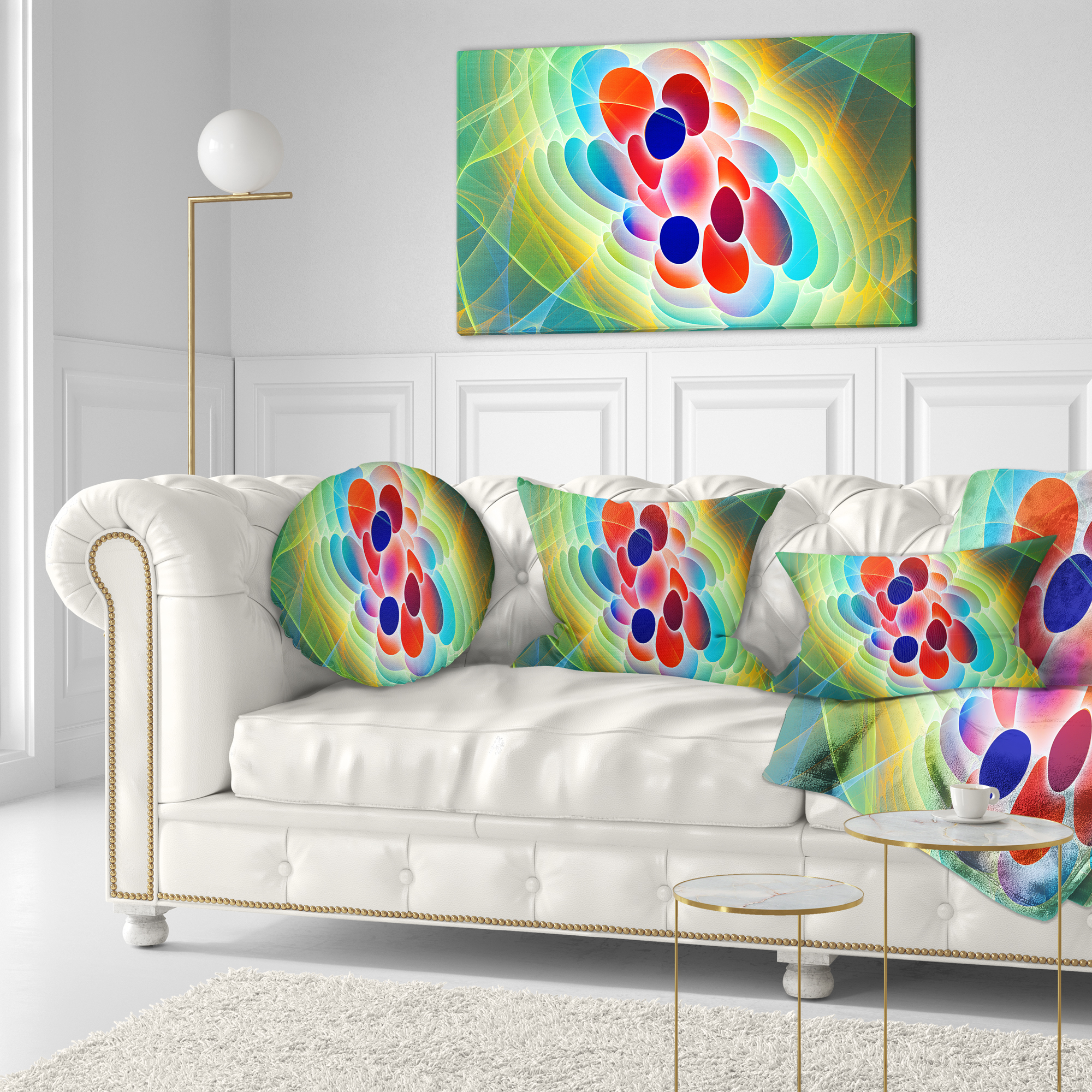 Designart Red Blue Fractal Virus Design - Abstract Throw Pillow - 12x20