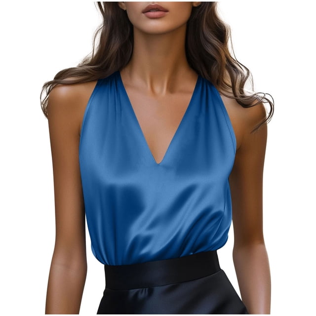 Mujeres Correa de Espagueti Tops de Satén Camisola Cuello Profundo V Verano Capa Cami Vestir Por la Noche