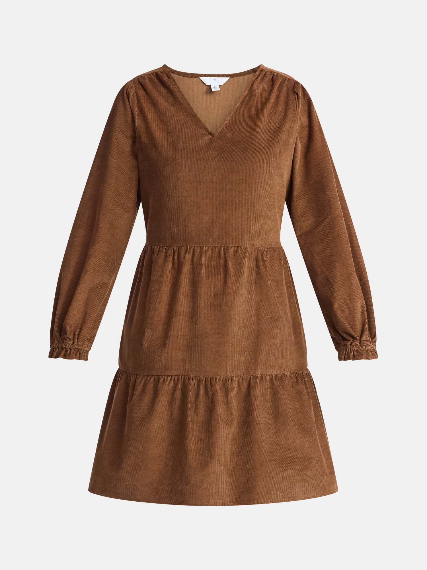 Time and Tru Women's Tiered Corduroy Dress with Long Sleeves, Sizes XS-XXXL