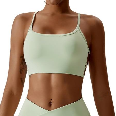 Crossover Back  Shockproof  Stretchy Workout Gear for Running  Size 8/S Pea Green U-Neck Sports Bra