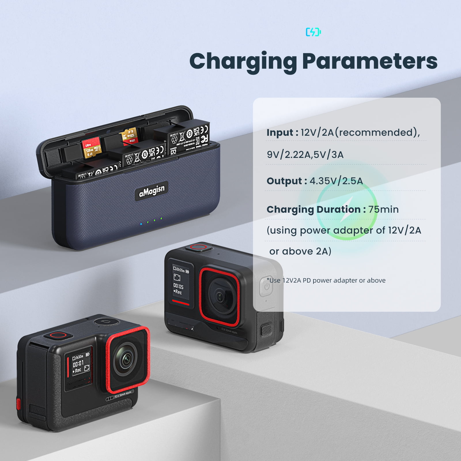 Battery Charger for Insta360 Ace Pro/Insta360 Ace,Quick Charger with USB-C Charging Cable,Support: PD3.0/PD2.0 Fast Charging protocols Simultaneous Charging of 3 Batteries