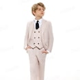 thumbnail image 2 of Conjunto de traje con clase para niño, traje de color Beige, un botón, sólido, 4 piezas, Blazer, chaleco, pantalones, corbata, esmoquin Formal para niño de 3 a 4 años, 2 of 5