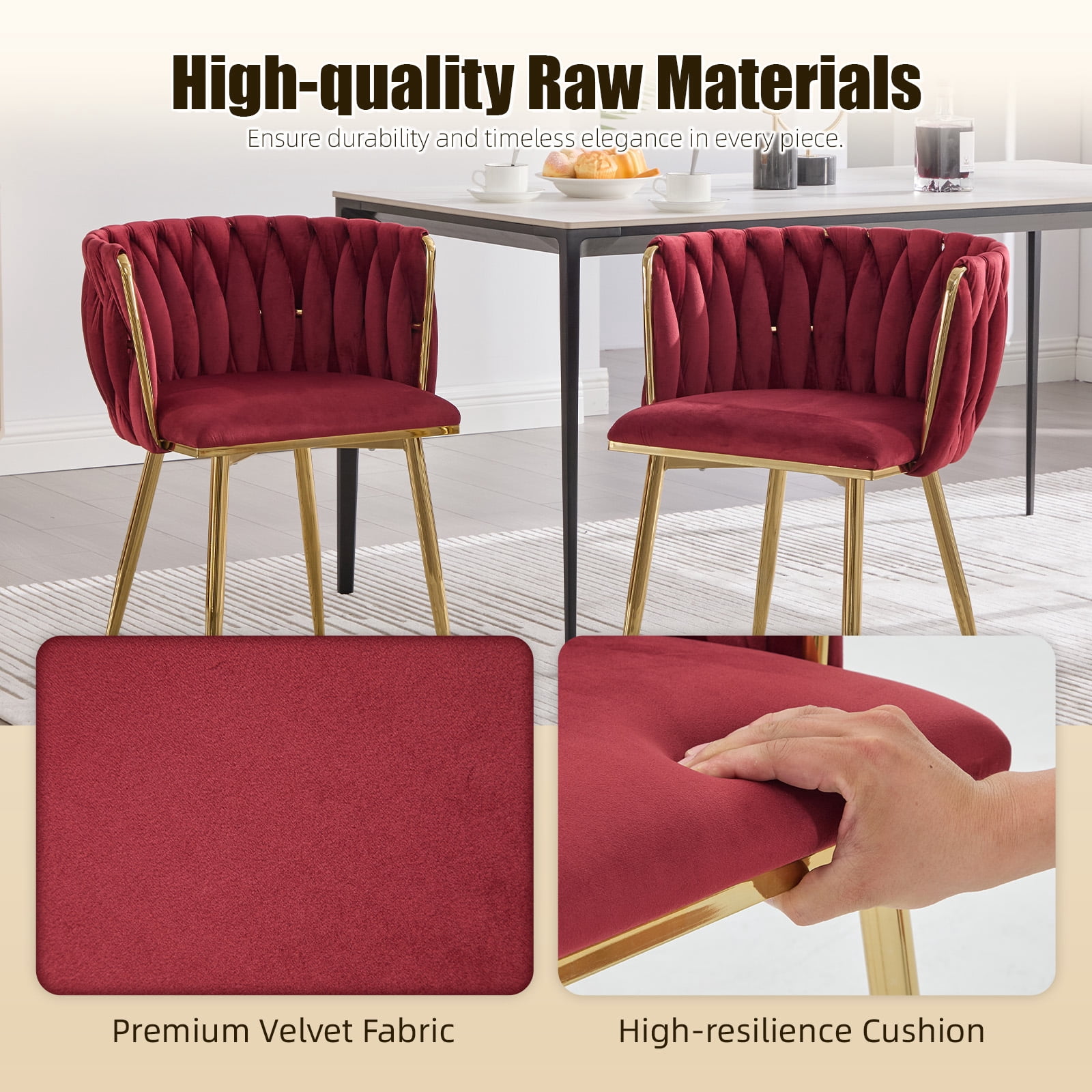 MOONMISS Dining Chairs Set of 2 with Metal Legs for Kitchen Dinning Room,Wine Red