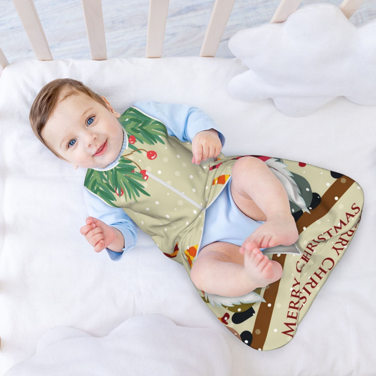 Rateoe Christmas Card With Gnomes Print Cotton Baby Sleep Sack, Baby Sleeping Bag with Two-Way Zipper,Wearable Blanket for Newborn Baby Boys and Girls-Medium