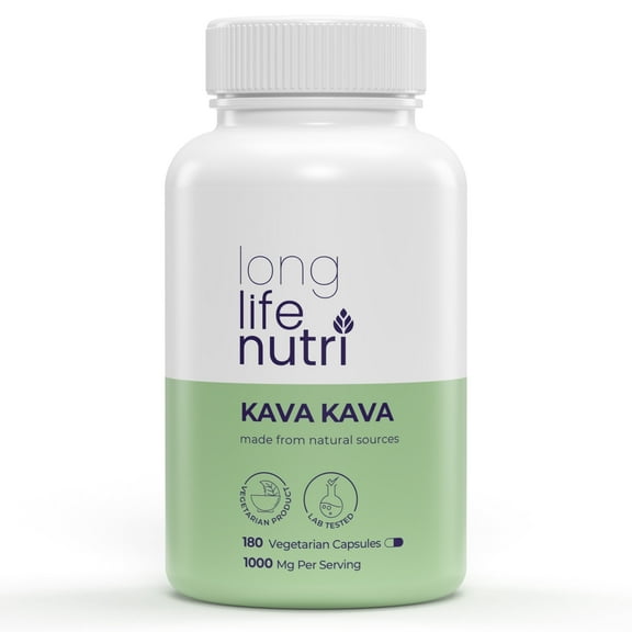 LongLifeNutri Kava Kava 1000mg - 180 Vegetarian Capsules for Relaxation & Mood Relief
