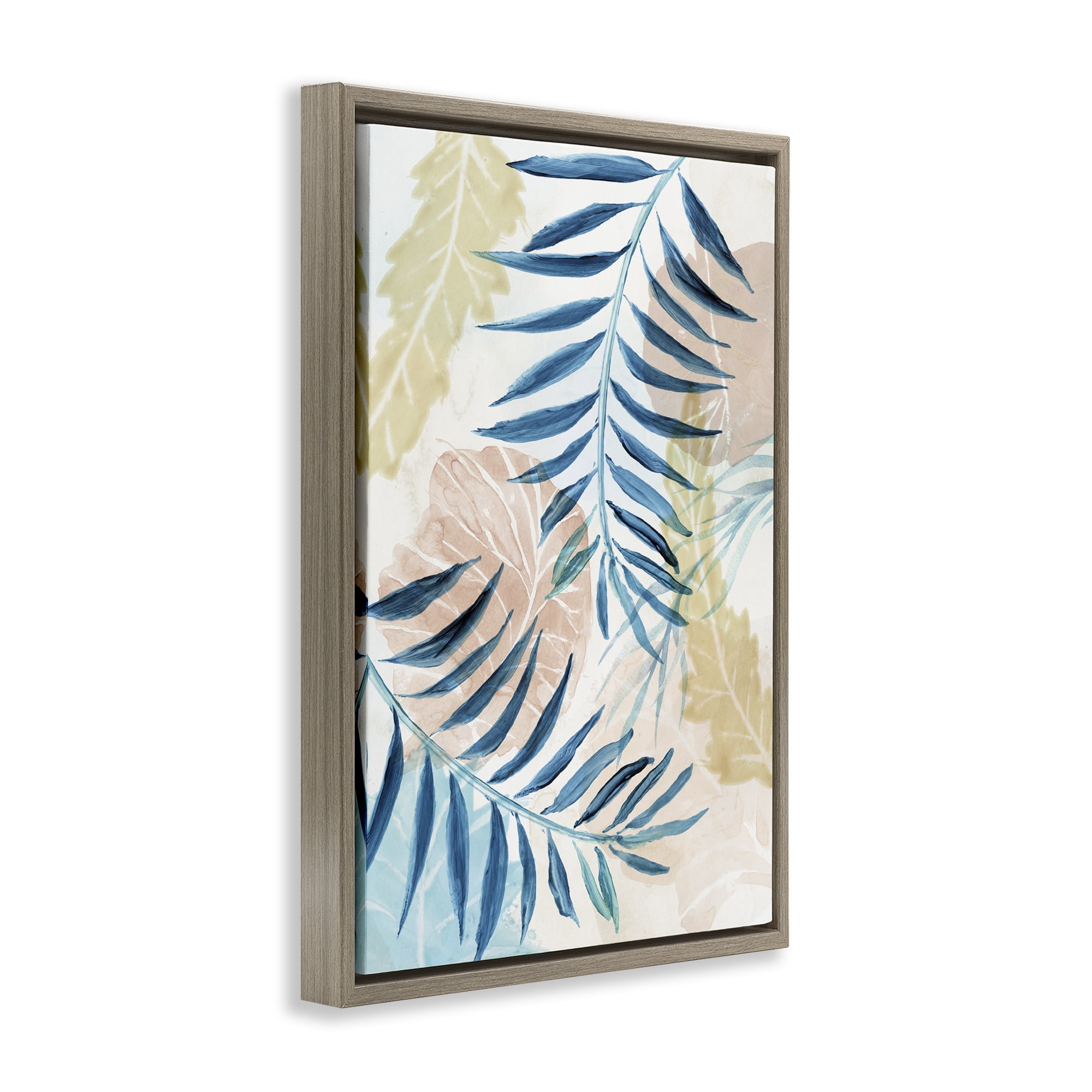 Stupell Industries Palm Fronds in Pastel Haze Brown Framed Floater Canvas Wall Art, design by Nan