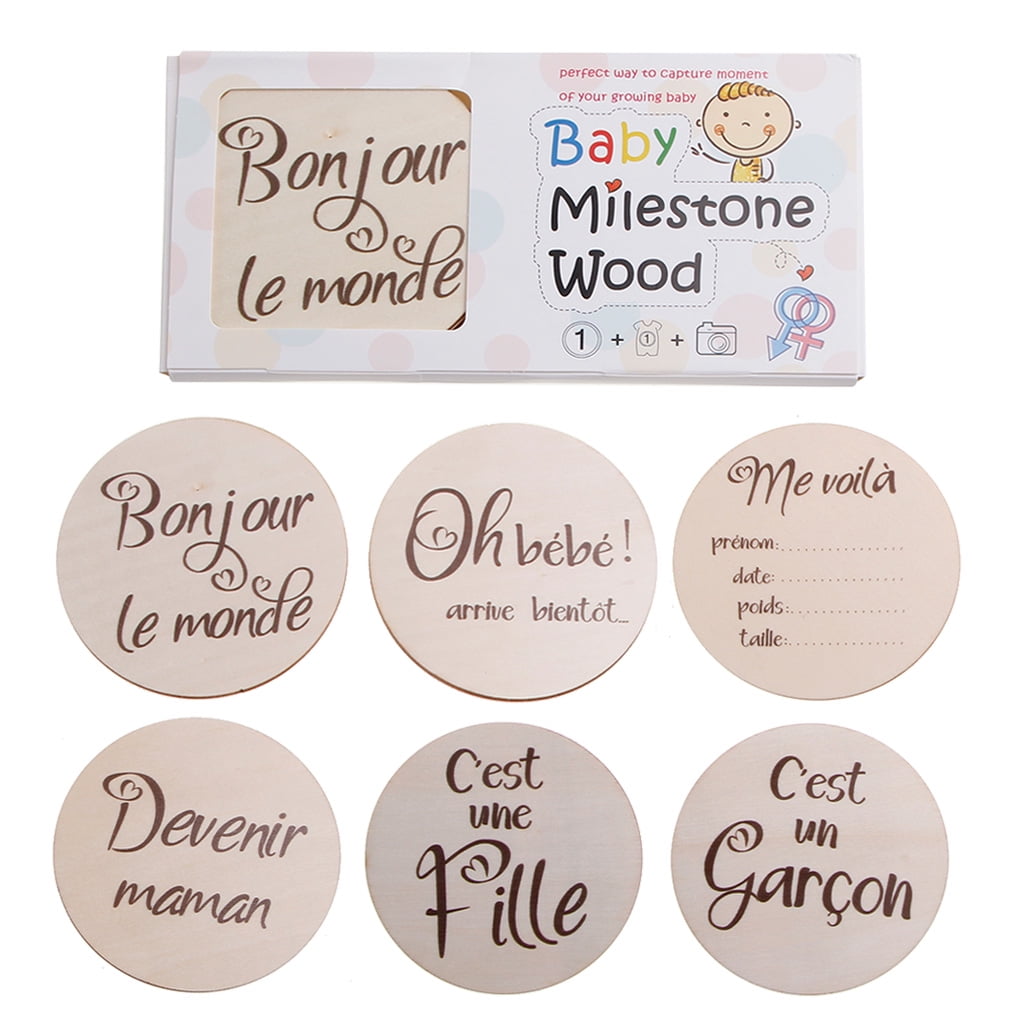 Yestune 6 Pcs Set Handmade Baby Milestone Cards Infants Birth Growth Album Photography Props Newborn Monthly Recording Cards French Language Letters Love Heart Print Photocards Souvenir Toys Walmart Com