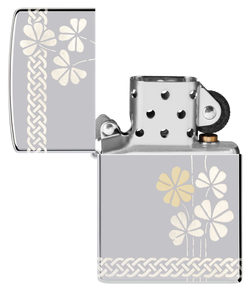 Zippo Laser 360° Clover Design High Polish Chrome Pocklet Lighter
