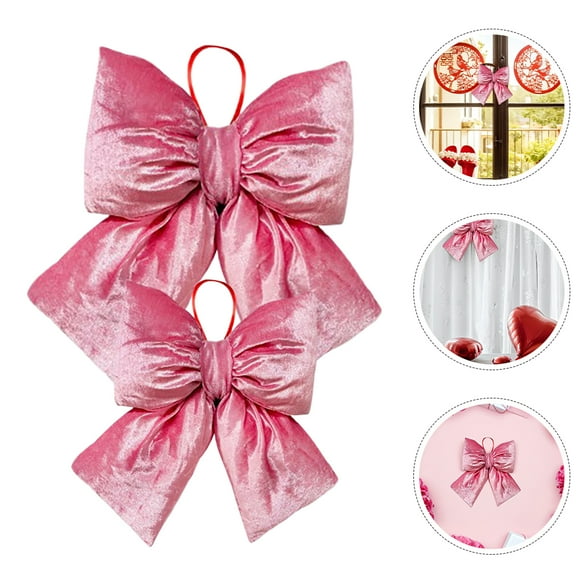 OUNONA 2-Pack Decorative Bow Hanging Ornaments for Birthday, Wedding, Christmas Tree and Party Decorations