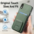 thumbnail image 6 of Case for iPhone XR with Hidden Kickstand, Carbon Fiber Texture Wallet Case with Card Holder for iPhone XR Magnetic Car Mount Shockproof Military Grade Protection Cover, Green, 6 of 10