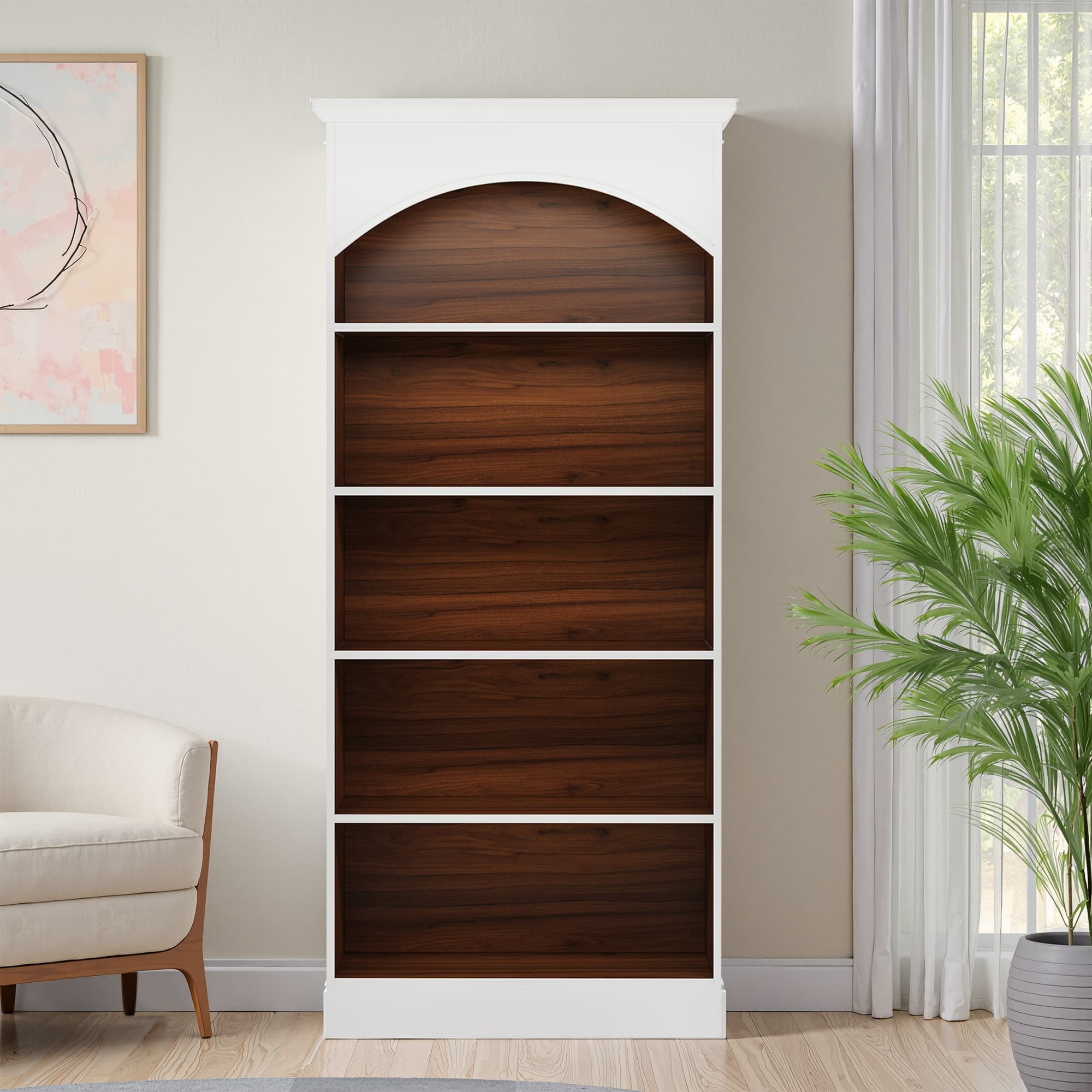MAYEERTY 70.9" 5-Tier Tall Storage Bookcase, Waterproof Melamine Particleboard Display Shelf with Anti-Tip Accessories