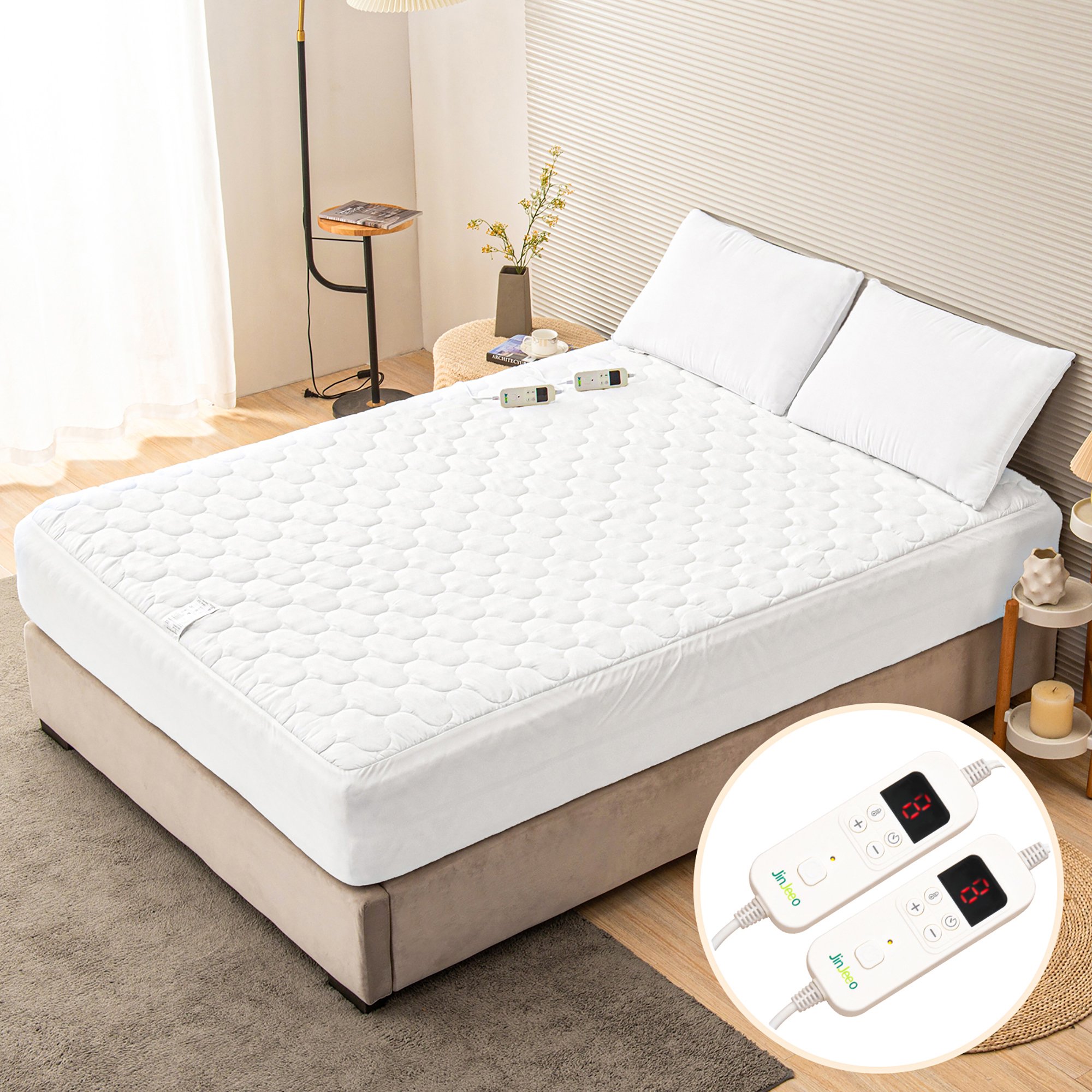 SERWALL Electric Heated Mattress Pad Queen Dual Heating Zone Safe Auto Shut  off, White - Walmart.com