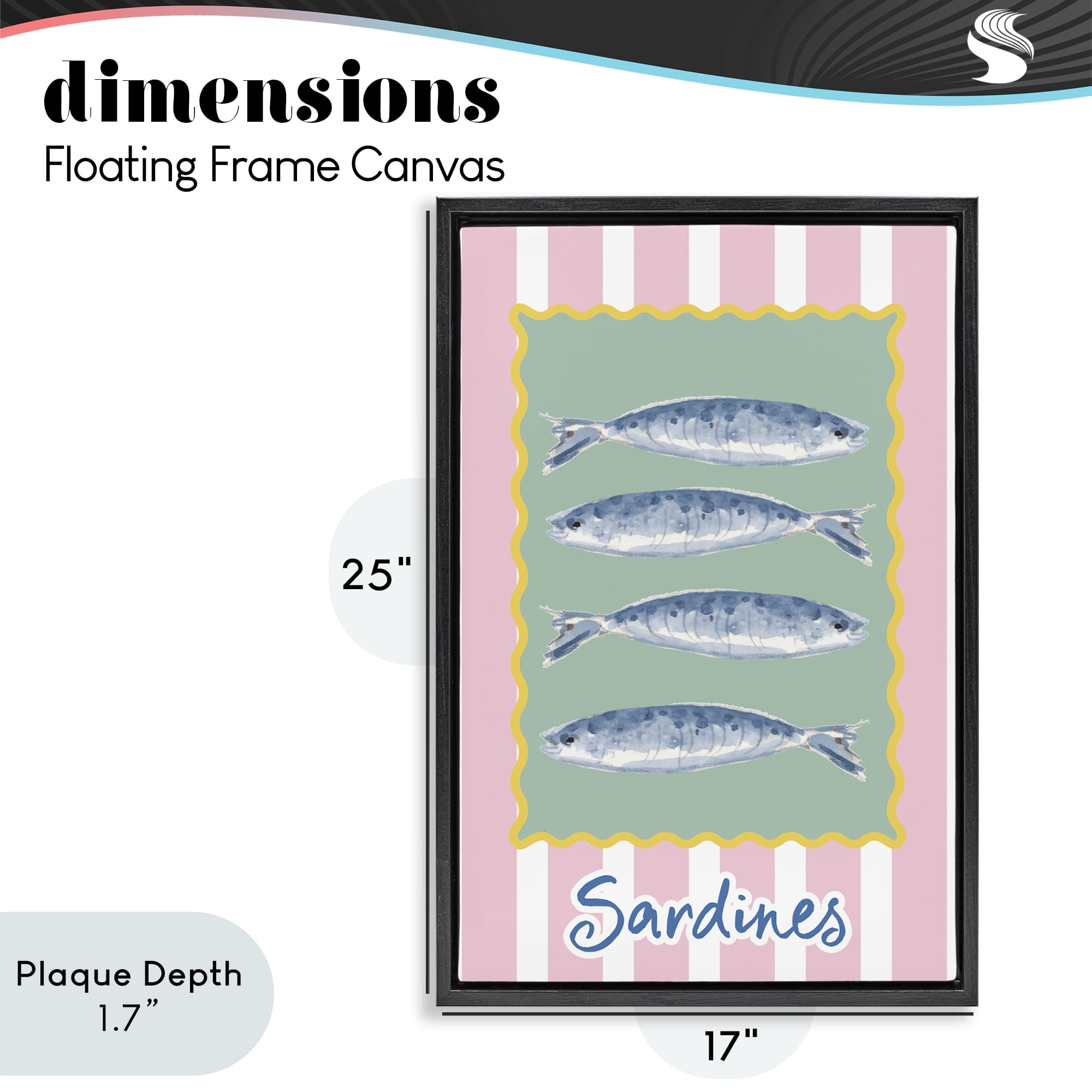 Stupell Industries Pastel Striped Sardines Black Framed Floater Canvas Wall Art, design by Patricia Pinto