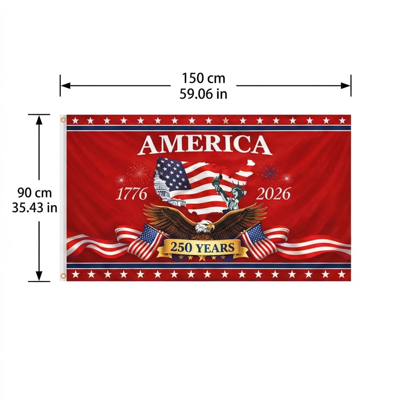 KUNPENG 250th Anniversary USA Flag 3x5 ft, Patriotic 1776-2026 Independence Day Banner, Bald Eagle July 4th Outdoor Decor, 4 Patterns in Single/Double Sided & 3-Layer Heavy Duty Options