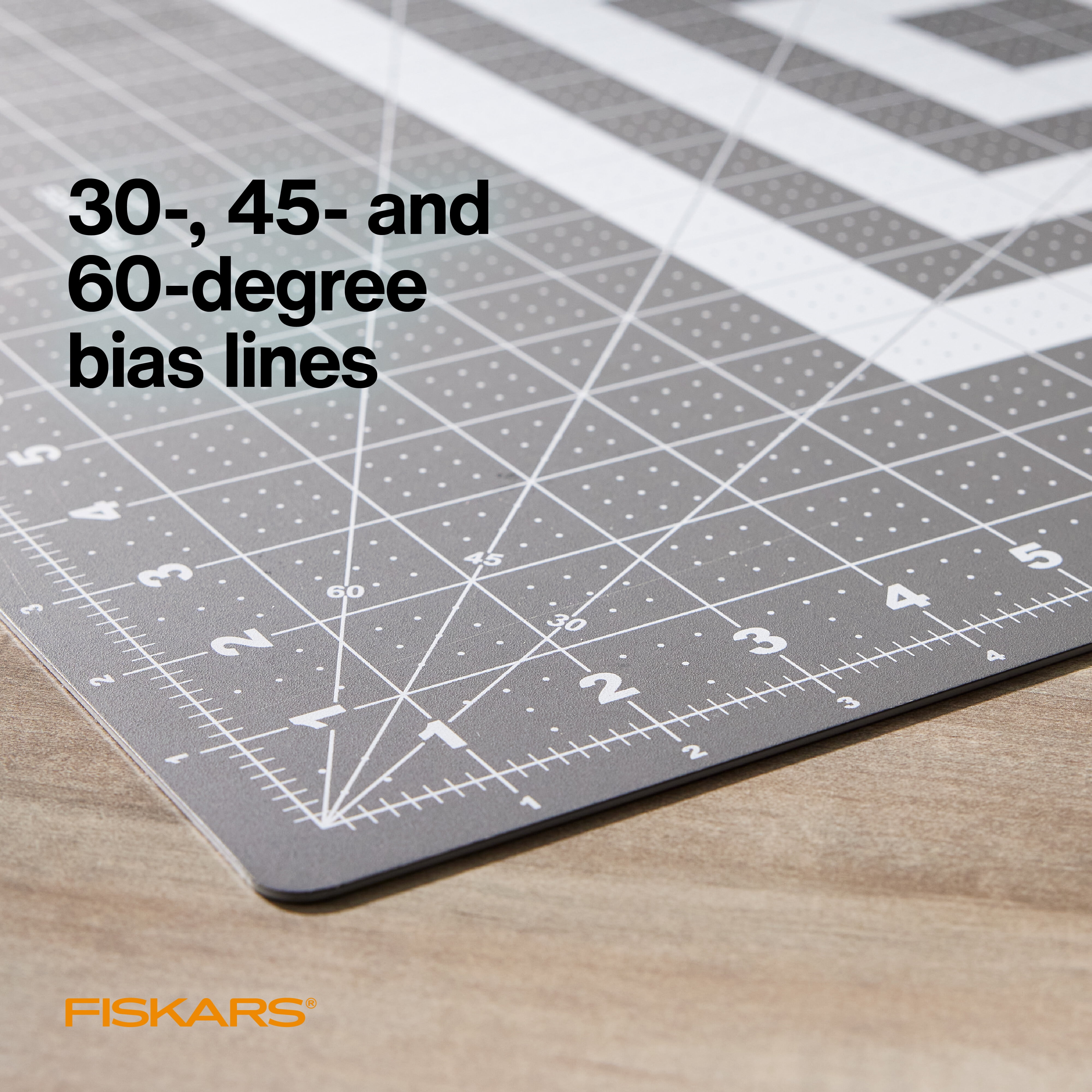Fiskars 3-Piece Fabric Cutting Set: White Rotary Cutter, Gray Cutting Mat, and Acrylic Sewing Ruler