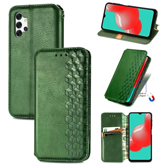 Galaxy A32 5G Case, Premium PU Leather TPU Wallet Cover with Card Holder Kickstand Hidden Magnetic Adsorption Shockproof Flip Folio Cell Phone Protective Case for Samsung Galaxy A32 5G,Green