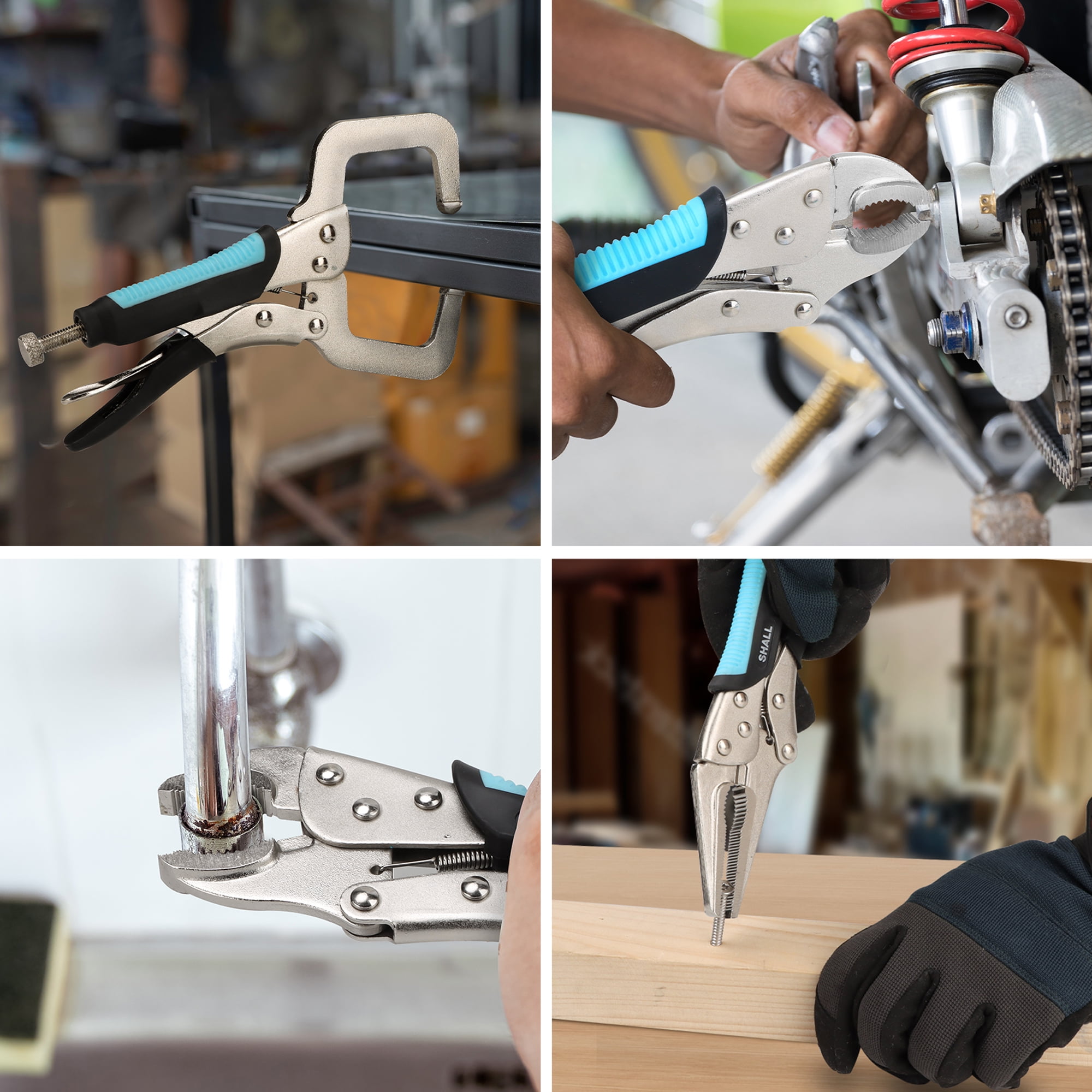 SHALL 6-Piece Locking Pliers Tool Set, Vice Grips Pliers Set, 5",7" & 10" Curved Jaw Vise Grip Pliers, 6-1/2" & 9-1/2 Needle Nose Locking Pliers, 6" Locking C-Clamp