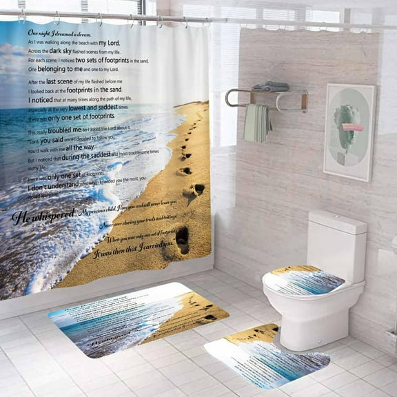 4PCS Inspirational Quotes Shower Curtain Sets with Rugs, Waterproof Fabric Grey Shower Curtain, White Floral Flower Pink Butterfly Motivational Words Country Rustic Farmhouse Bathroom Decor