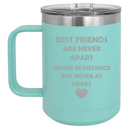 15 oz Tumbler Coffee Mug Travel Cup With Handle & Lid Vacuum Insulated Stainless Steel Best Friends Long Distance Love