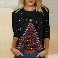 thumbnail image 2 of Fashion Fall Saving LiMoi Women's Christmas Season Blouse Three Quarter Sleeve Round Neck Top with Artistic Tree Print Tees Tshirts Shirts My Items, 2 of 4