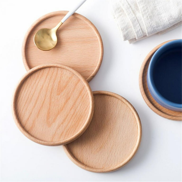 Wood Coasters for Drinks,Insulation Pad Wooden Coaster,Square Round Wooden Drink Coasters,for Home Kitchen Table, Easy to Clean,Brown, Size: 3.5 x 3.5
