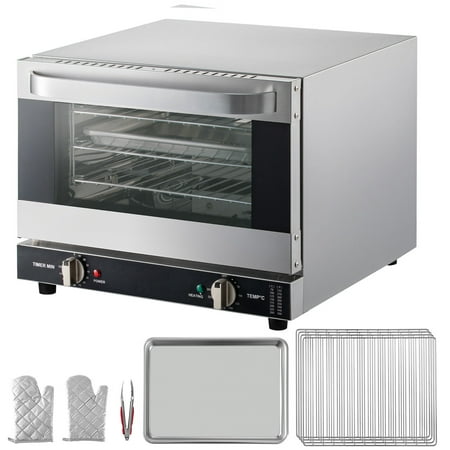 KFFKFF Commercial Convection Oven, 21L/19Qt, Quarter-Size Conventional Oven Countertop, 1440W 3-Tier Toaster w/ Front Glass Door, Electric Baking Oven w/ Trays Wire Racks Clip Gloves