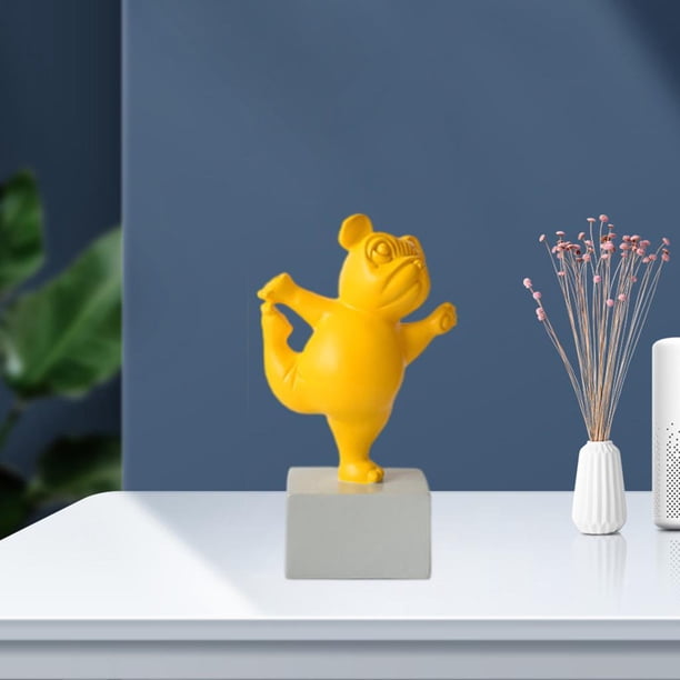 Estatua creativa de Francés, de animales de Yoga, escultura de perro para decoración de escritorio para hogar, manualidades, regalos de Amarillo Soledad Figuras en miniatura
