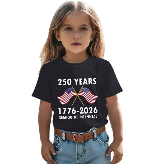 XAOFW Kids Patriotic Graphic T-Shirts Fourth Of July Short Sleeve Casual T Shirt For Girls Boys Youth Comfortable Tee Holiday Party Stylish Tops