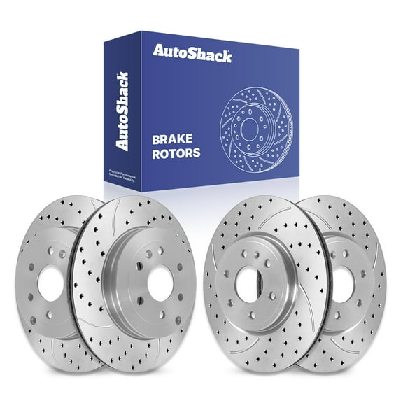 AutoShack Front & Rear Brake Rotors for Chevrolet, GMC & Buick, Traverse 2009-2017 Acadia 2007-2016 Enclave 2008-2017, AWD FWD V6 3.6L - Coated Drilled & Slotted - Silver Matte Finish - TurboGuard