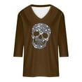 thumbnail image 5 of Ailaofu Women's Rhinestone Skull Vest Long 3/4 Sleeve Summer V-Neck Sleeveless Shirt, 5 of 5