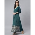 thumbnail image 3 of Janasya Indian Women's Teal Crepe Tribal Print Anarkali Kurta, 3 of 6