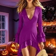 thumbnail image 6 of KICILVS Halloween Costumes for Women Adult Witch Dress Solid Color Long Bell Sleeve Ruffled High Low Hem Party Gown Purple, 6 of 9