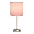 thumbnail image 2 of Oslo 19.5" Contemporary Bedside Power Outlet Base Standard Metal Table Desk Lamp In Brushed Steel With Light Pink Drum, 2 of 7