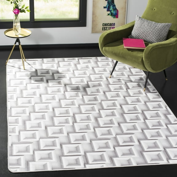 Safavieh Daytona Giles Geometric Polyester Machine Washable Area Rug, Ivory/Light Gray, 3' x 5'