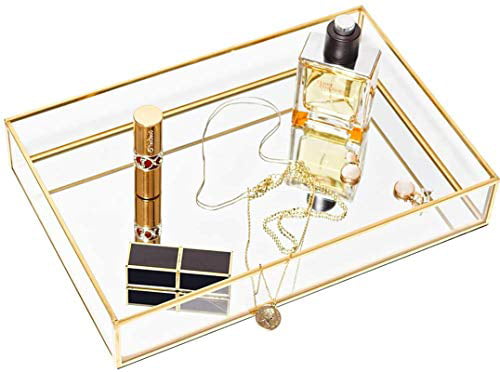 Chichic Gold Mirror Tray Jewelry, Clear Glass Vanity Tray For Dresser