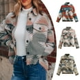thumbnail image 2 of Vintage Printed Long Sleeve Woolen Coat Women Button Down Warm Loose Outerwear, 2 of 10