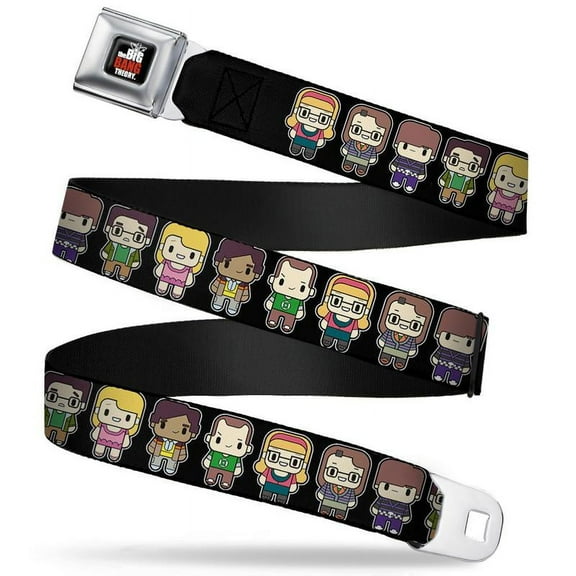 The Big Bang Theory Belt, Seatbelt Buckle Belt, Big Bang Theory Chibi Characters Black, 30 to 44 Inches