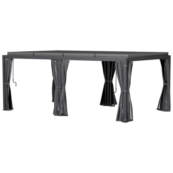 Spaco 12' x 19' Aluminum Pergola with Adjustable Louvered, Pergola with Curtains and Netting for Outdoor as Garden, Patio, Dark Gray