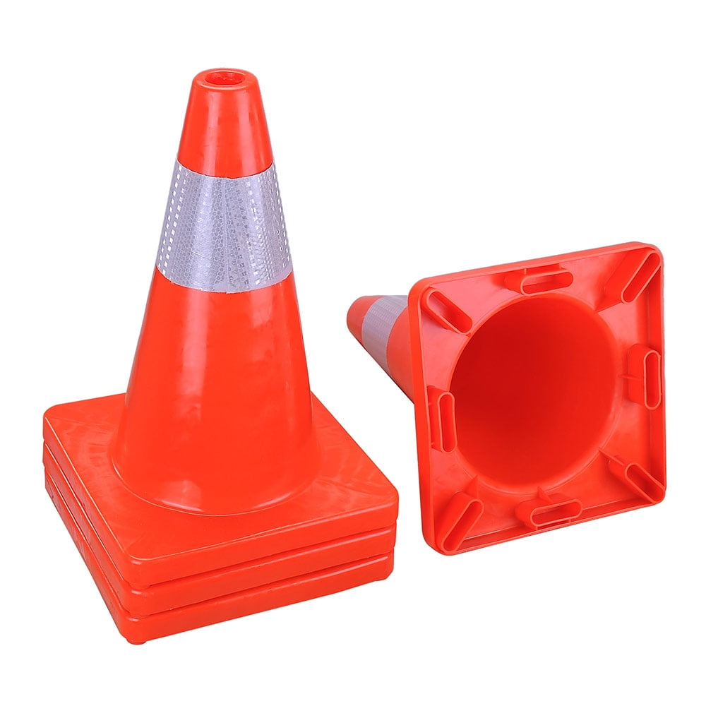 18" Height PVC Safety Traffic Cones Plastic w/ Reflective Strips Collar Set of 4pcs Red