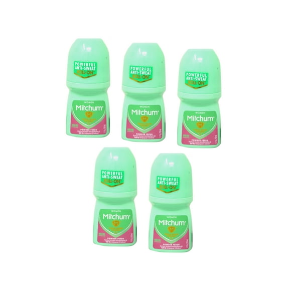 Women Mitchum Triple Odor Defense Antiperspirant/Deodorant Roll-On, Powder Fresh Scent 1.7 Oz. - Pack of 5