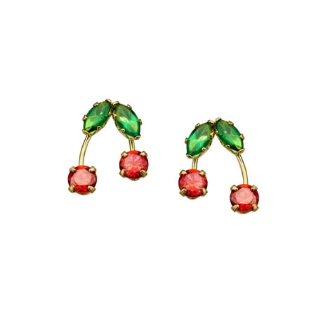 Cherry Stud Earrings with Cubic Zirconia in 14kt Gold